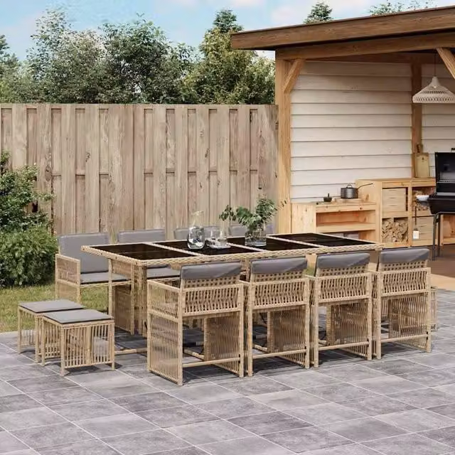 Berkfield Home 13 Piece Poly Rattan Garden Dining Set with Beige Cushions