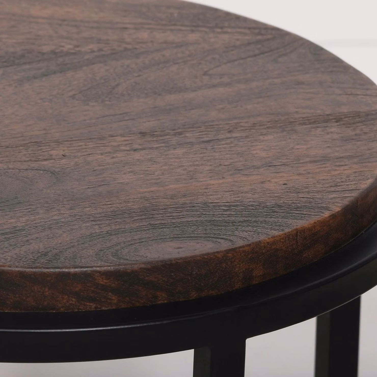 Glasstone Industrial Round Occasional Table with Black Metal Frame and Chocolate Wood Top – 3
