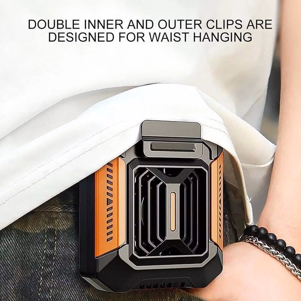 FLAVORA Portable Waist Clip Fan with 4000mAh Battery and 3 Speeds in Black – 3
