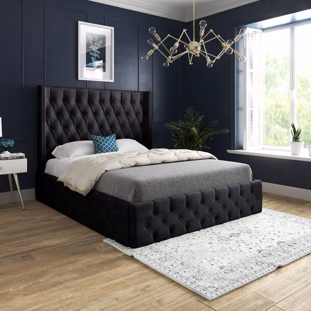 Casani Swinton King Size Upholstered Designer Bed Frame in Black Soft Velvet – 2