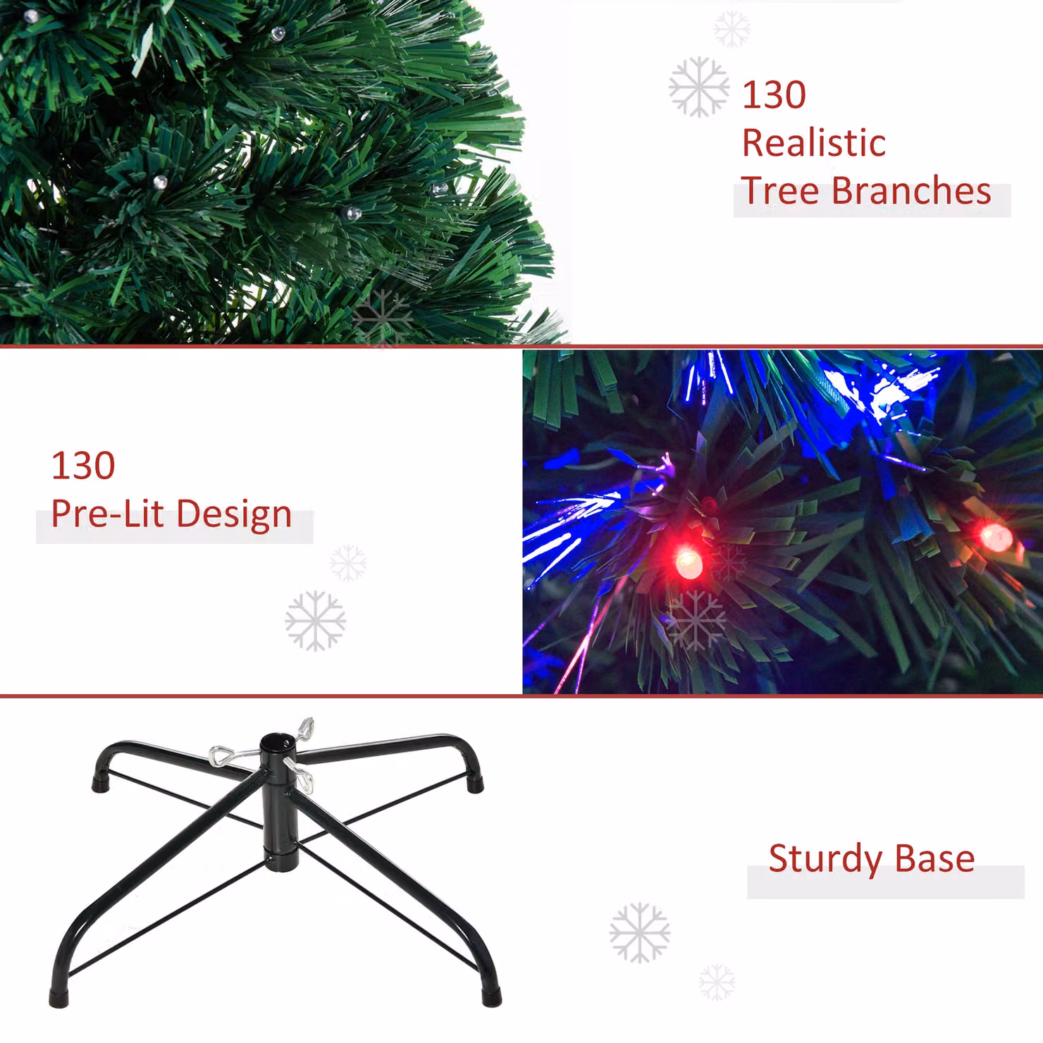 HOMCOM 4ft Pre-Lit Artificial Christmas Tree with Multi-Coloured Fiber Optic LED Lights – 8