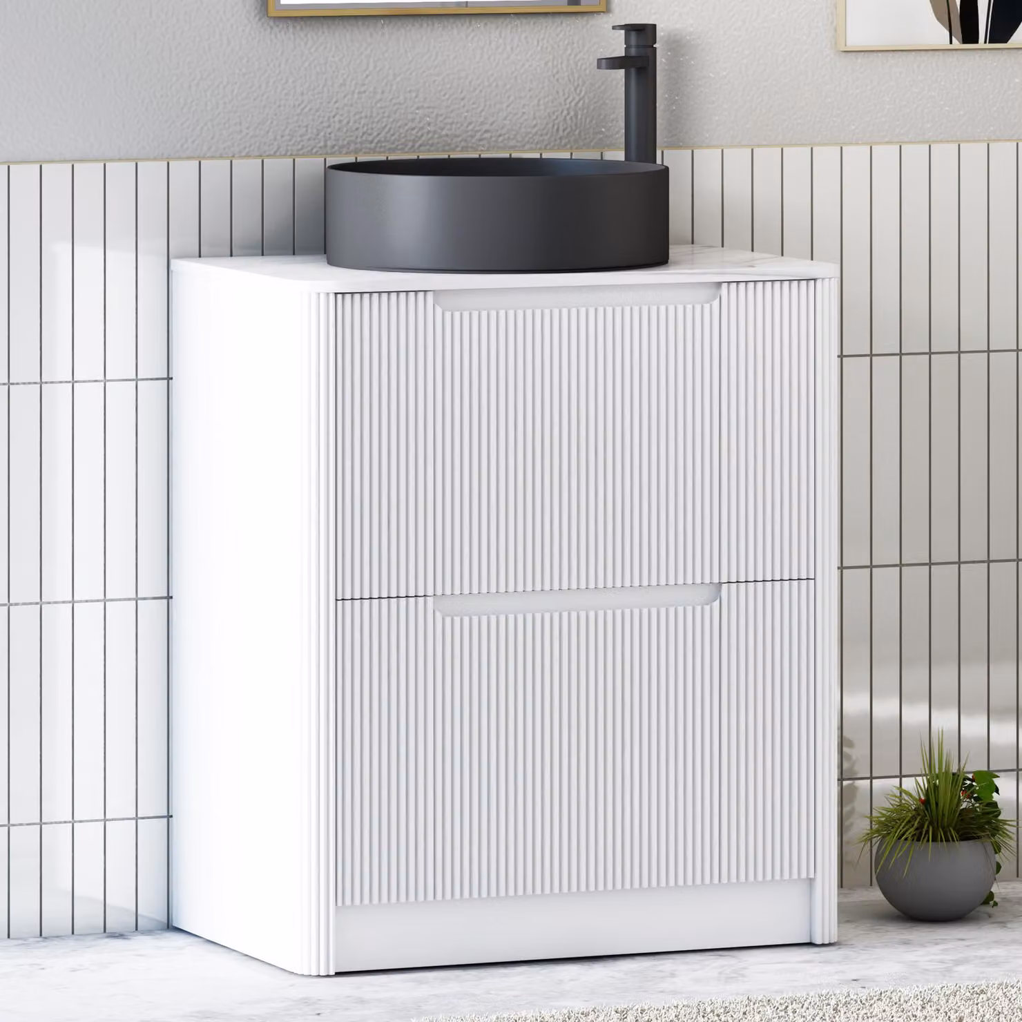 Royal Bathrooms Avenza 800mm Matt White Floor Standing Vanity Unit with 2 Drawers and Black Art Round Basin