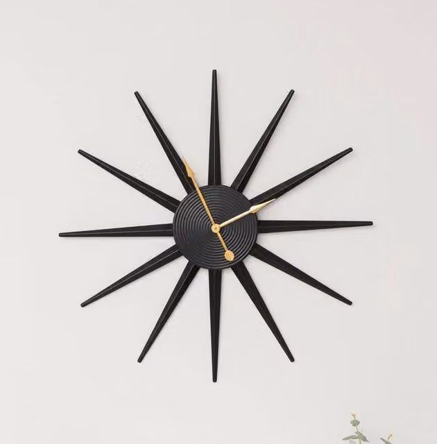 Melody Maison Black and Gold Metal Geometric Round Wall Clock, W/D/H: 60 x 60 x 60 cm – 1
