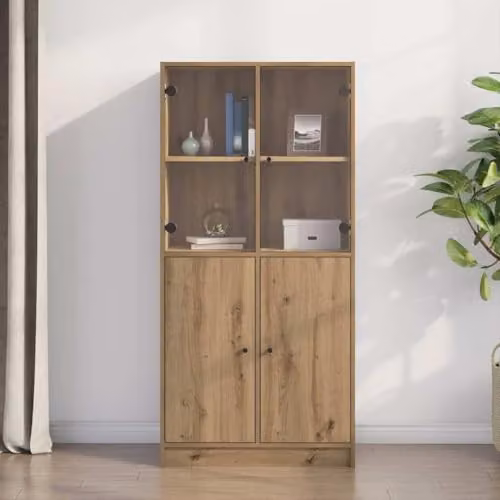 vidaXL Modern Highboard with Hinged Doors in Artisan Oak and Black, W/D/H: 68 x 37 x 142 cm – 2