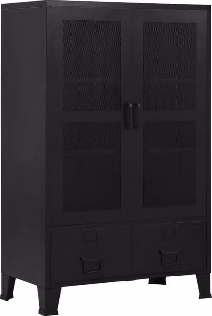 Berkfield Home Office Industrial Cabinet in Black with Glass Doors, W/D/H: 75 x 40 x 120 cm