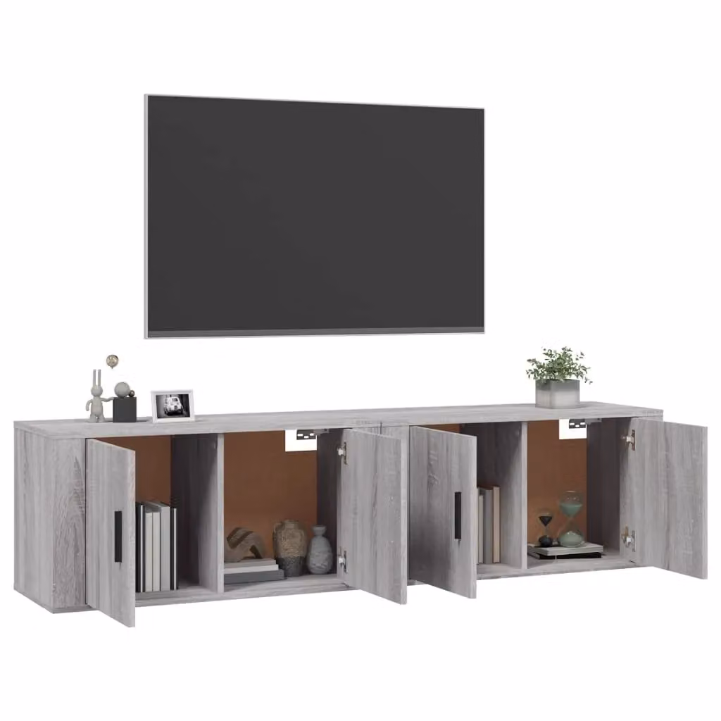 Berkfield Home Set of 2 Wall-mounted TV Cabinets in Grey Sonoma, W/D/H: 80 x 34.5 x 40 cm – 3