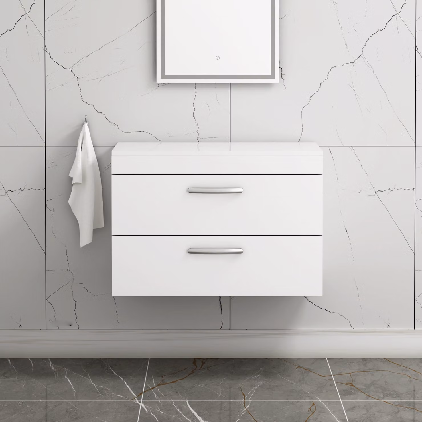Royal Bathrooms Gloss White Wall Hung 2 Drawer Bathroom Vanity Unit