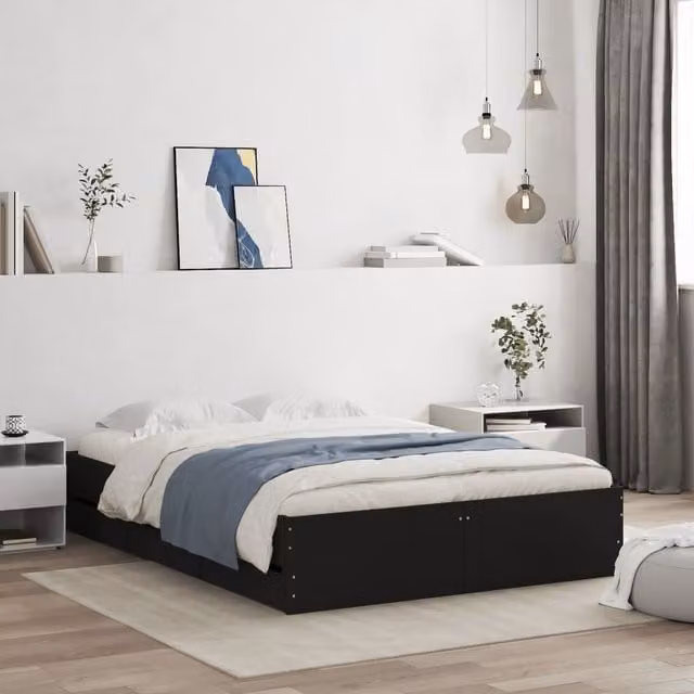 Berkfield Home Small Double Bed Frame with Drawers, Black, W/D/H: 120 x 190 cm – 1