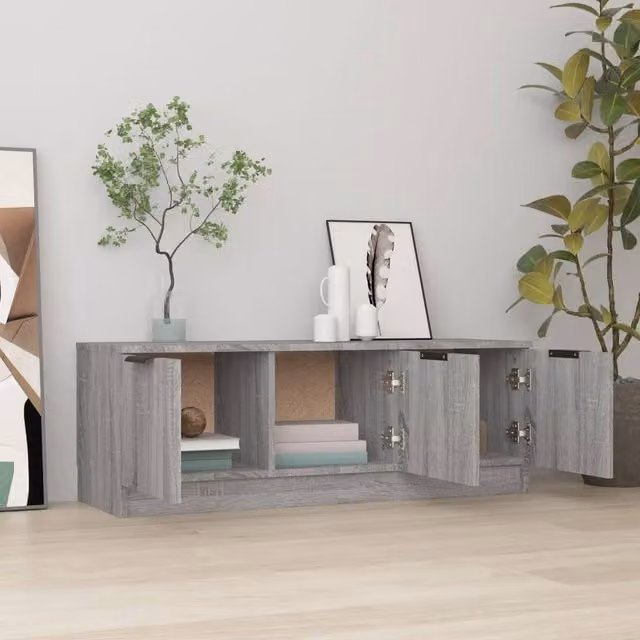 Berkfield Home Modern Grey Sonoma TV Cabinet in Engineered Wood W/D/H: 102 x 35 x 36.5 cm – 1