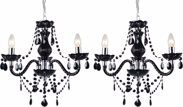 First Choice Lighting Marie Therese Style Chandelier Set of 2, Black and Chrome, Suspended, Height Adjustable, Dimmable – 1