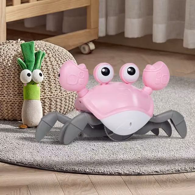 Kidkid Rechargeable Musical Crawling Crab Sensory Toy in Pink