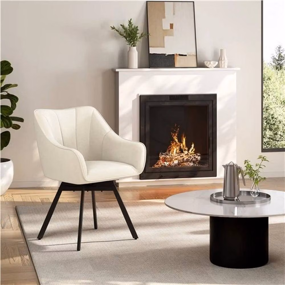 KORVIXA Beige Velvet Swivel Dining Chair with Armrests and Metal Frame – 3