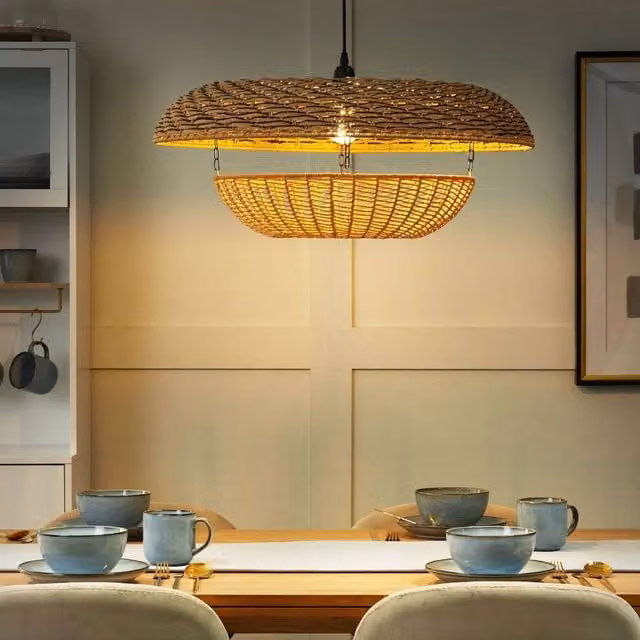 Wyld and Coco Natural Paper Rope Pendant Lamp in Brown, Beige and Sand with Metal Mount, Diameter: 65 cm