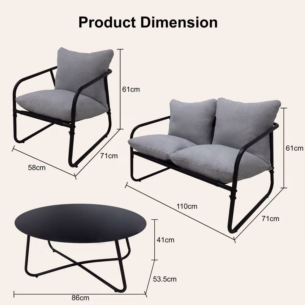 Alivio 4-Piece Outdoor Patio Chair Set with Side Table in Grey and Black, Cushioned Garden Bistro Furniture for Balcony, Terrace or Garden – 3