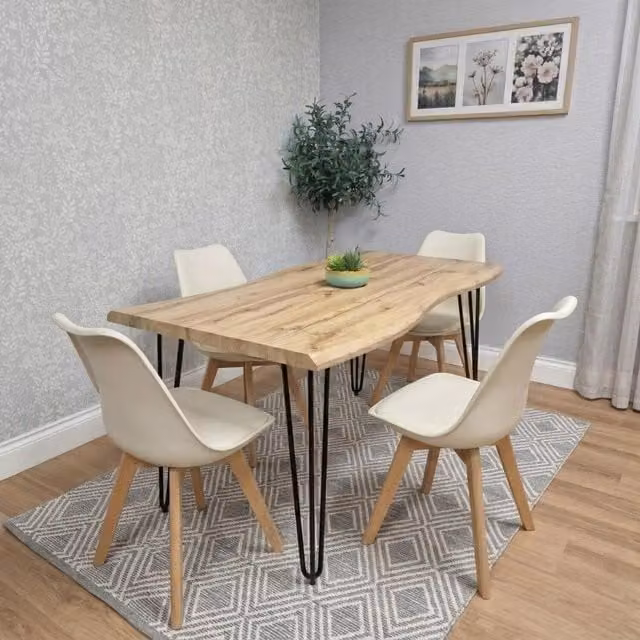 KOSY KOALA Industrial Dining Set with Brown Beech Wood Rectangular Table and 4 Chairs