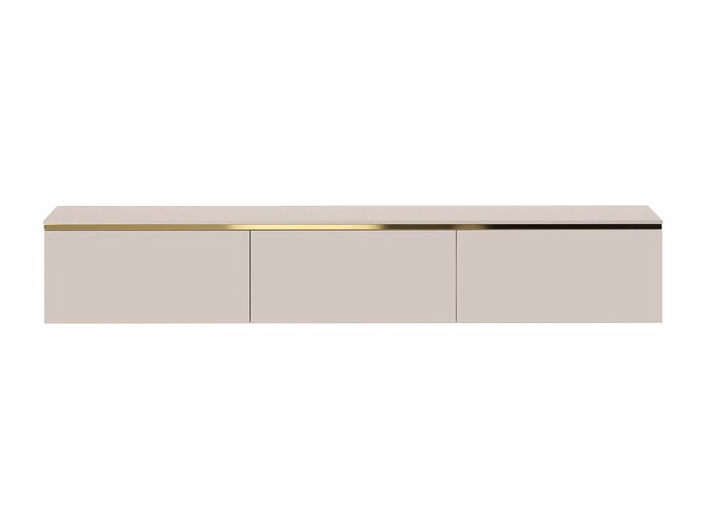 Vente-unique VUKIA Wall-Mounted Modern TV Unit with 3 Doors in Beige and Gold – 2