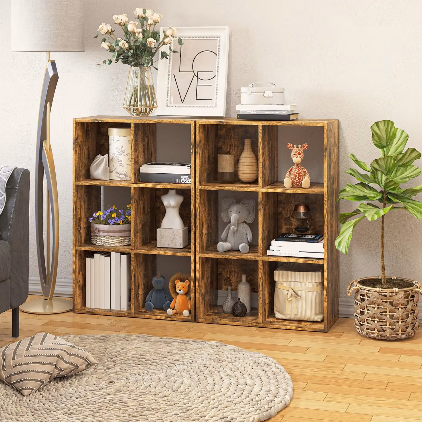 HOMCOM Industrial Style Freestanding Brown Wood Storage Shelf and Bookcase – 3