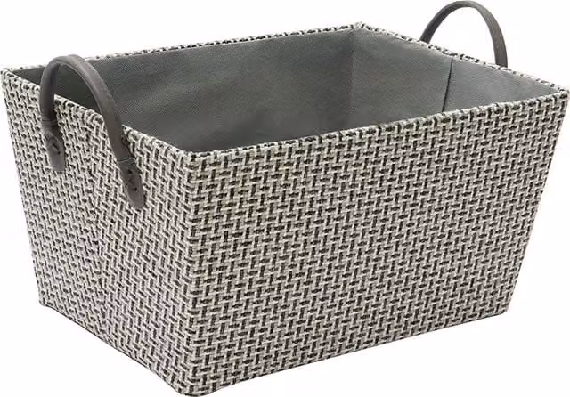 JVL Silva Rectangular Fabric Storage Box with Handles, Grey, W/D/H: 38.0 x 28.0 x 20.5 cm – 1