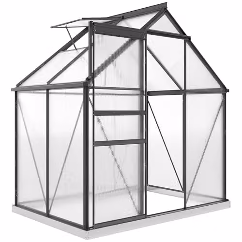 Outsunny Polycarbonate Walk-In Greenhouse with Sliding Door in Grey