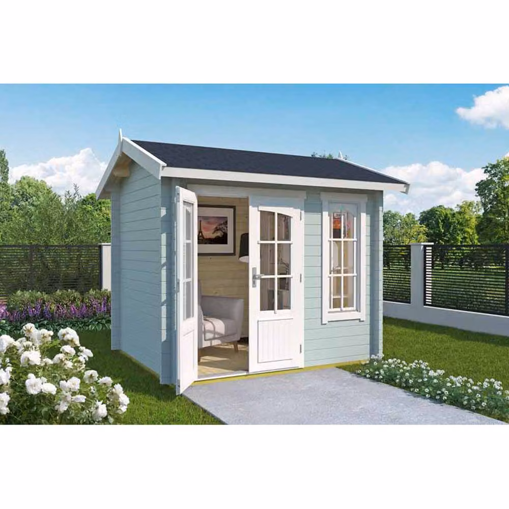 Lasita Maja Ltd Alex Mini-Log Cabin Garden Room and Home Office in Light Grey, W: 254.1 cm, D: 290 cm, H: 245.1 cm – 2