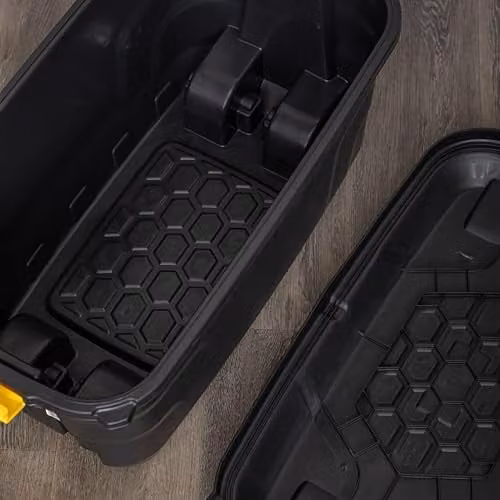 Samuel ALEXANDER Set of 2 Heavy Duty Plastic Storage Boxes with Lockable Lids and Wheels, Black, 75L each – 2