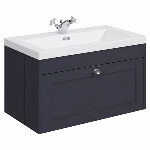 Balterley Wall Hung Single Drawer Vanity Unit with Rectangular Basin and Tap Hole in Dark Grey, W/D/H: 80.0 x 45.3 x 43.1 cm – 1