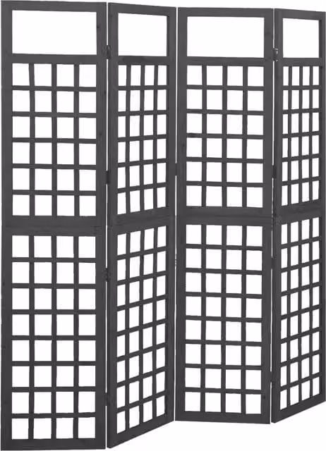 Berkfield Home 4-Panel Black Solid Wood Trellis Room Divider, W: 161 cm, H: 180 cm