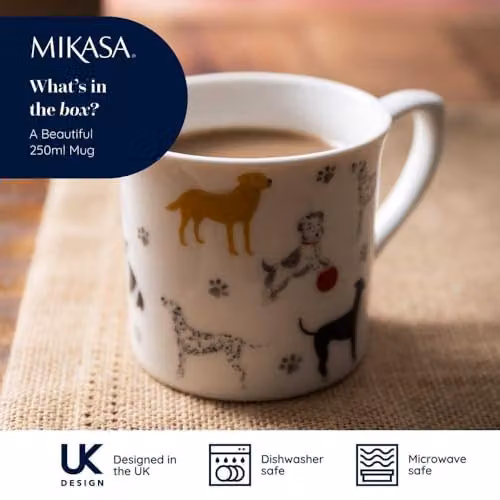 Mikasa Dog Fluted Bone China Mug, White, 250 ml – 4