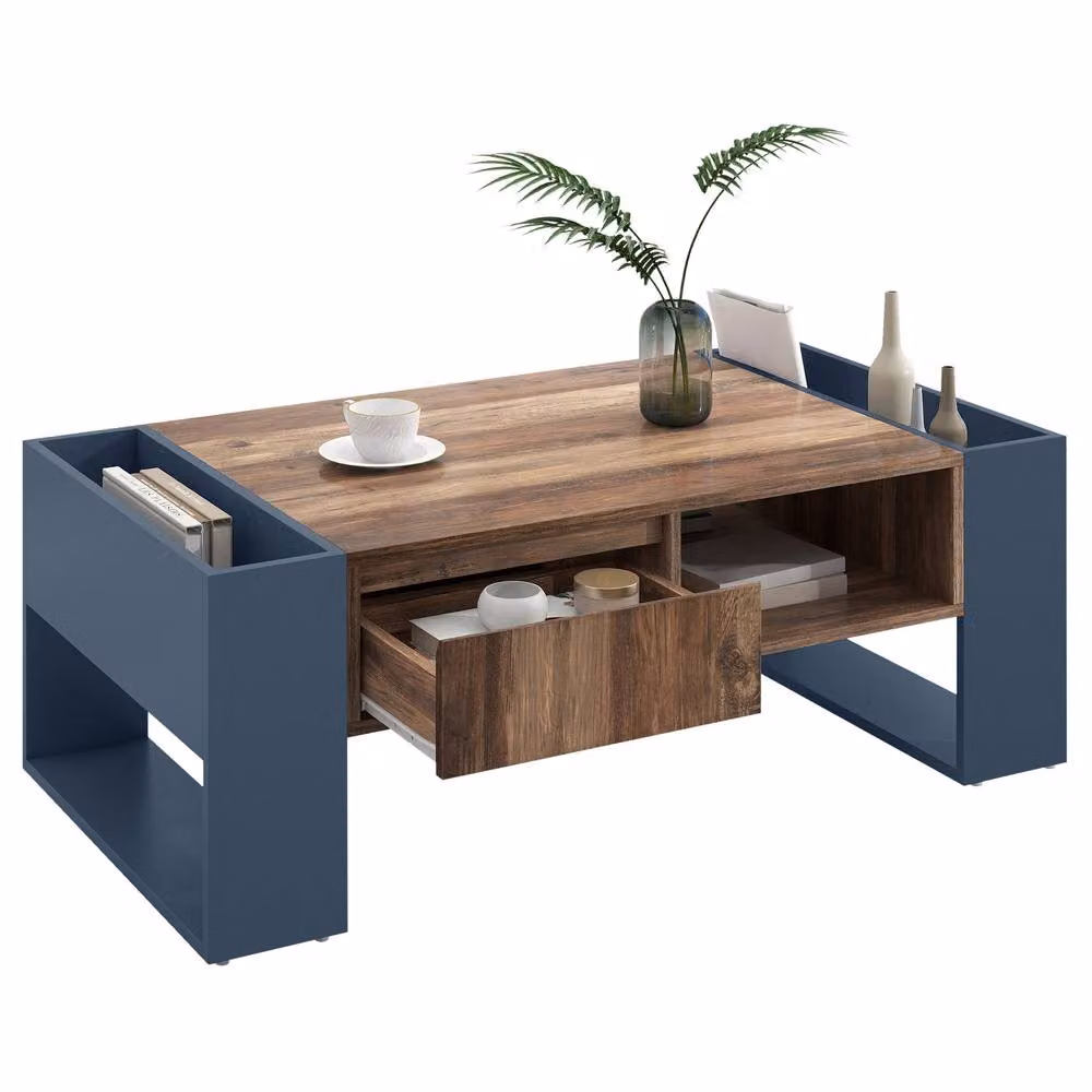 Rolipo Black Wood Grain Coffee Table with Handleless Drawer for your Living Room – 2