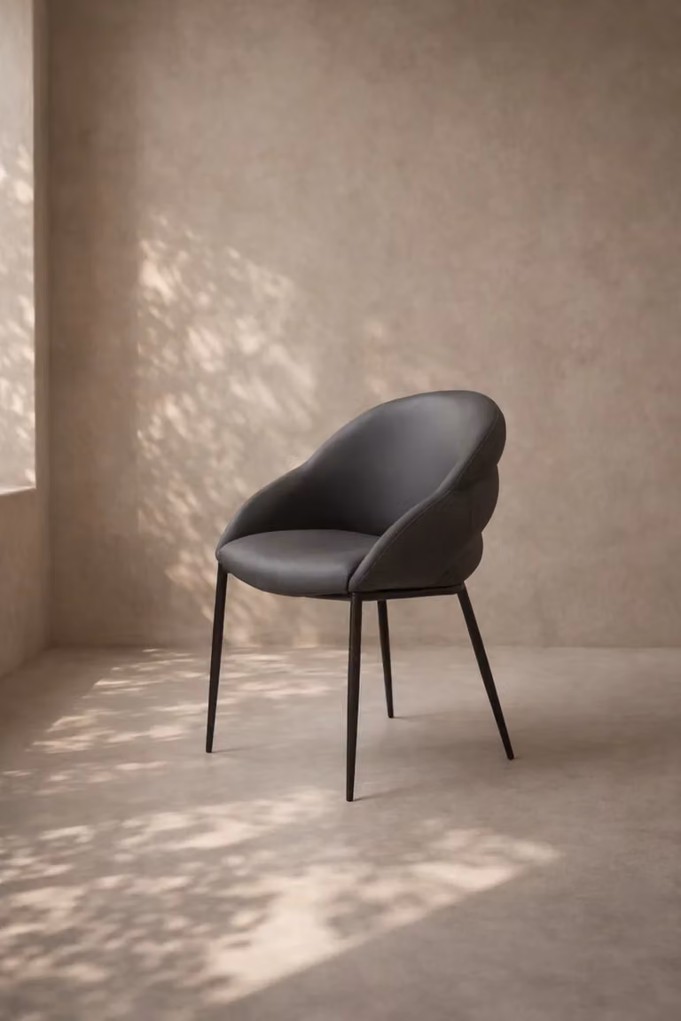 Tommy Franks Modern Grey Dining Chair with Fabric and Synthetic Leather Upholstery and Metal Legs