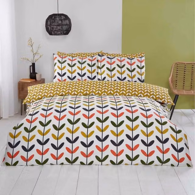 Rapport Home Jules Reversible Floral Microfibre Polyester Duvet Set with Pillowcase, Multicolour/Yellow, Single, W: 135 cm, L: 200 cm