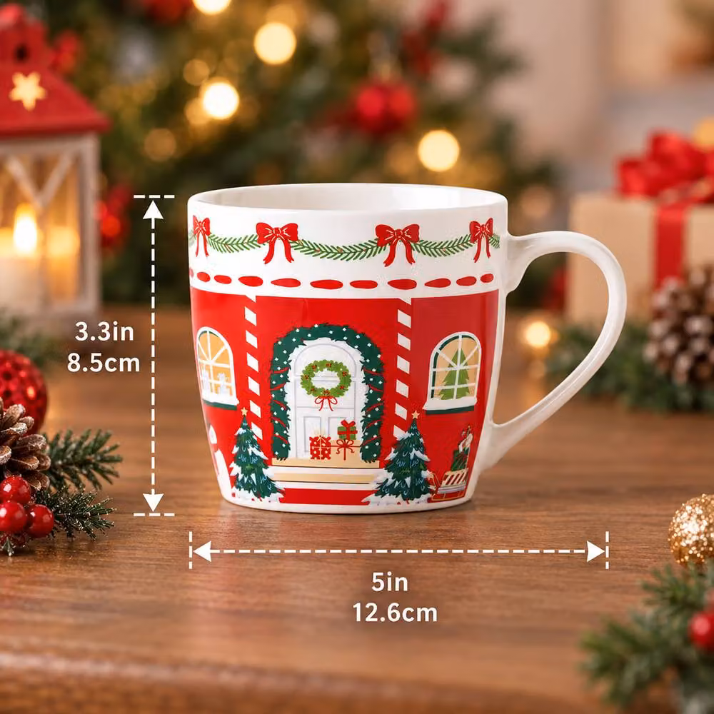 Simpa Christmas Village Bone China Mug Collection, Multicolour, Set of 6, 350ml per mug – 5