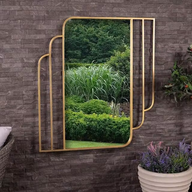 Charles Bentley Prague Rectangular Gold Weather Resistant Wall Mounted Mirror W: 100 cm, H: 100 cm, D: 2.5 cm – 1