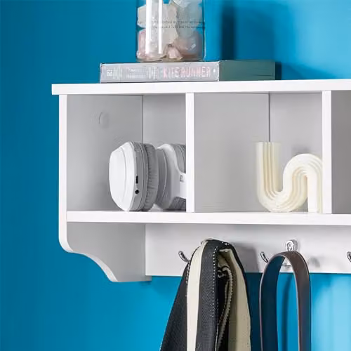 SoBuy Wall Mounted Coat Rack with 3 Cubby Shelves and 4 Hooks, White, W60 x D15 x H23 cm – 4