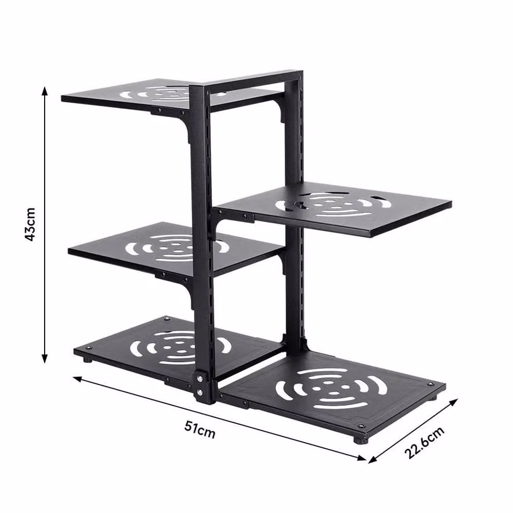 PAWNORA Freestanding Metal Saucepan Pot Rack with Left 3 Tier and Right 2 Tier Shelving, Black – 2