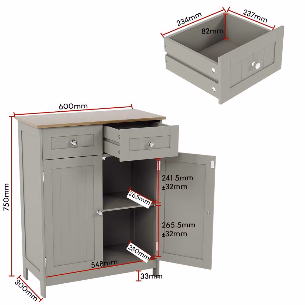 HD Designs Priano Modern Grey Freestanding Storage Cabinet with 2 Doors and 2 Drawers – 2