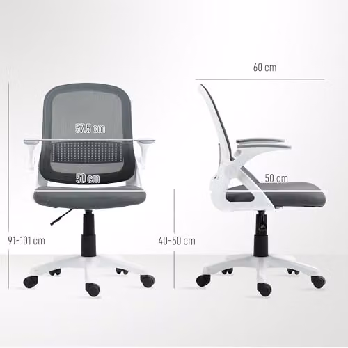 HOMCOM Ergonomic Swivel Computer Chair with Flip-up Armrests in Grey – 3