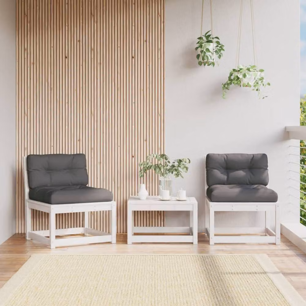 Berkfield Home 2-Seater Outdoor Garden Sofa Set with Cushions in White Solid Pine Wood – 2
