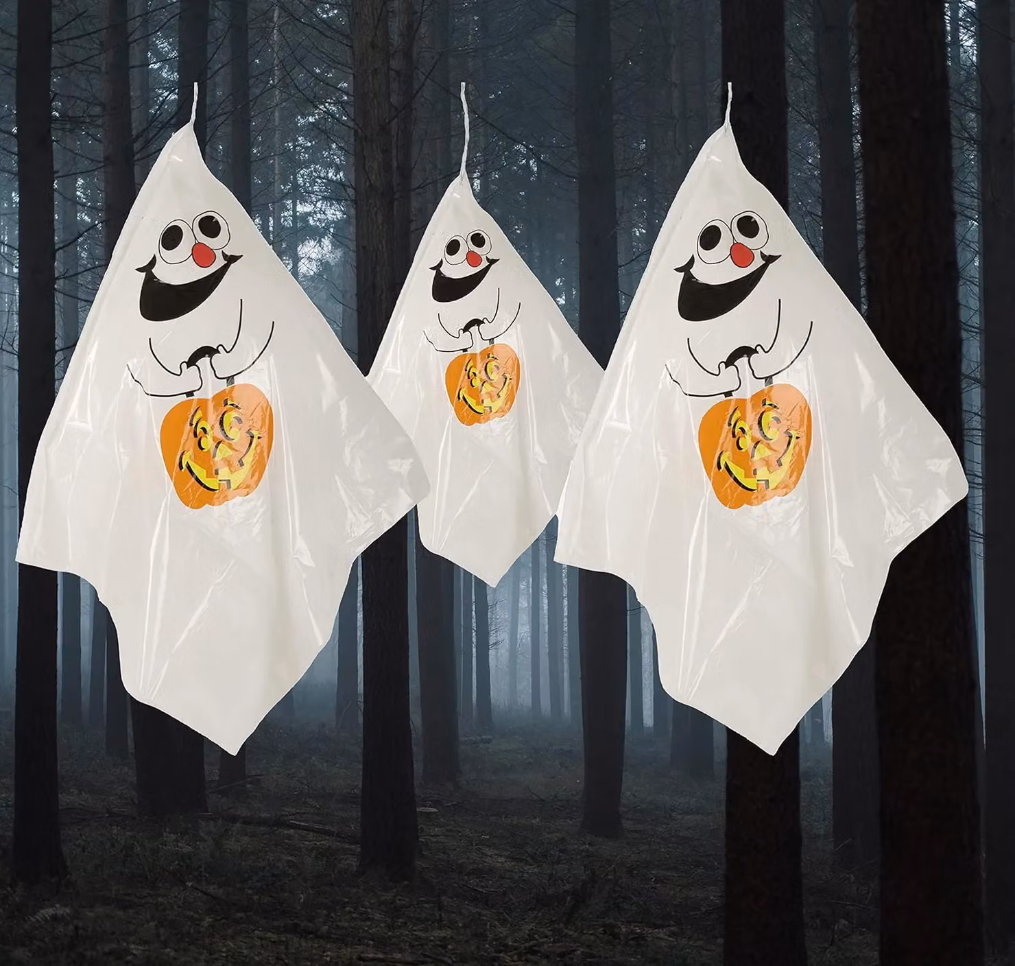 Shatchi 6Pcs White Ghost Hanging Halloween Party Decorations for Indoor and Outdoor Use – 2