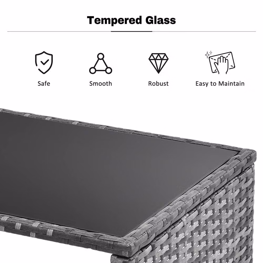 SONARA L-Shape Grey Polyrattan Garden Furniture Set with Coffee Table and Ottoman – 3
