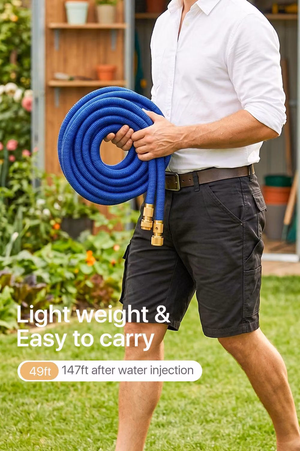 Living and Home Expandable Garden Hose with Solid Brass Fittings in Blue, Size XL – 2