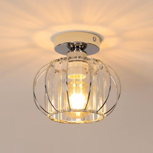 Pheashine Chrome Cage Crystal Ceiling Spotlight in Silver with E27 Base, D19 x H18 cm