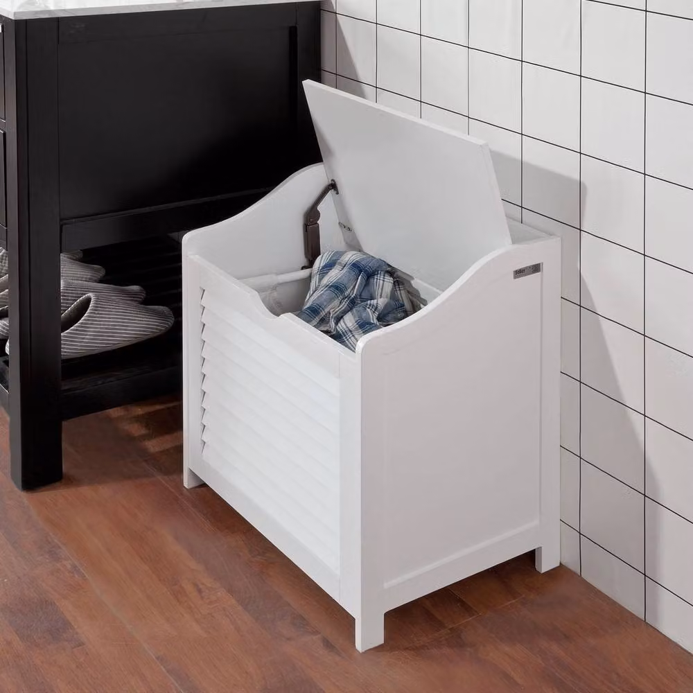 SoBuy Modern White Storage Bench with Laundry Basket and Lift-Top Lid – 2