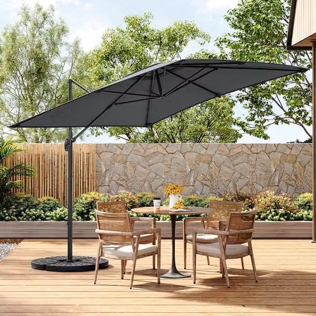 Livingandhome 3m Cantilever Garden Parasol with Fillable Base in Grey