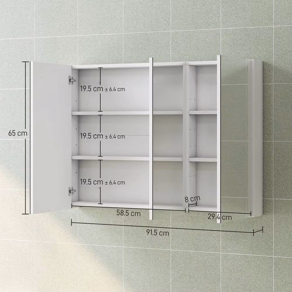 NESTLUNE White Wall Mounted Bathroom Mirror Cabinet with Glass Hinged Doors and 4 Adjustable Internal Shelves – 2