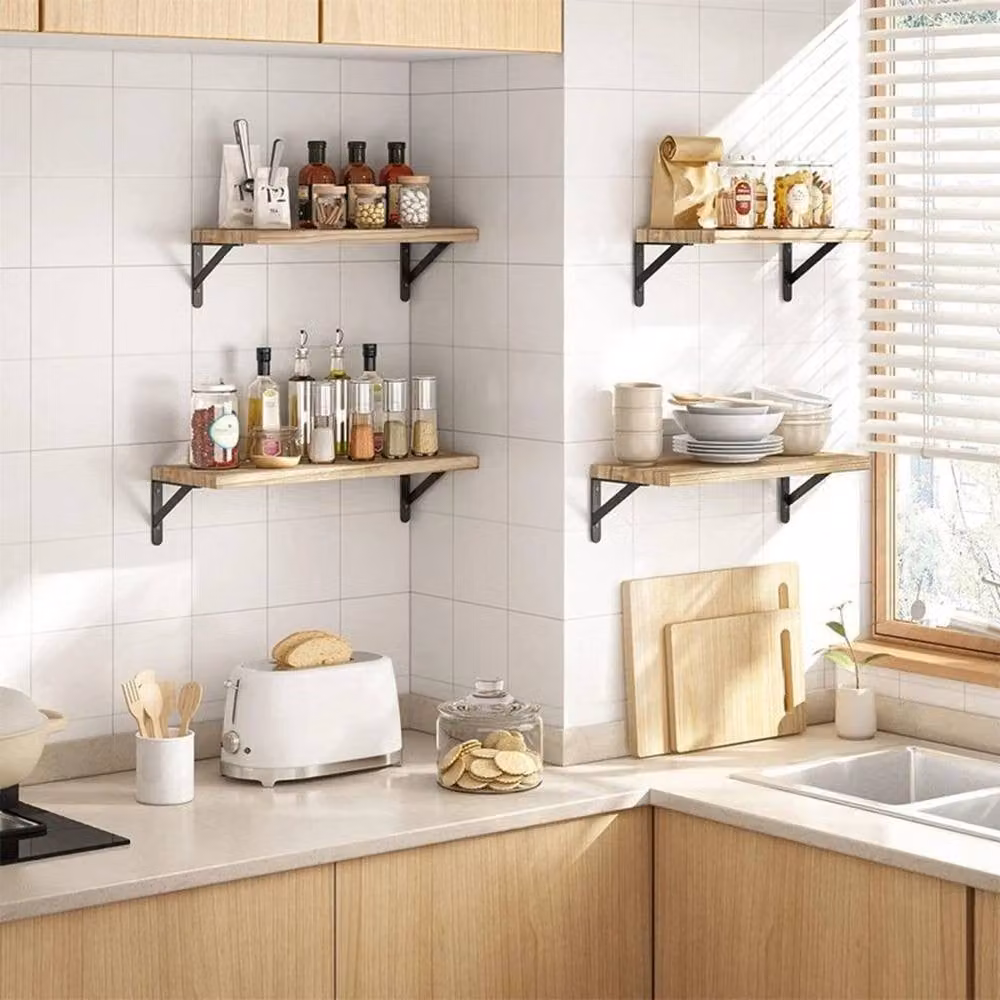 KORVIXA 4-Piece Brown Wood Floating Wall Mounted Storage Shelves – 2