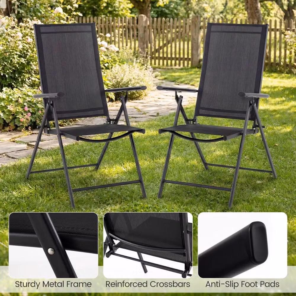 Kelvenix Set of 2 Black Metal Folding Patio Chairs for Garden and Terrace – 3