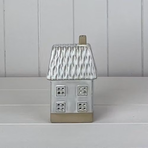 Gift Company White Glazed Ceramic Country House Ornament with LED Light