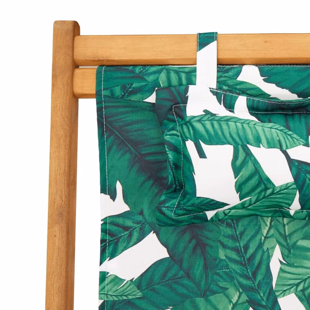 Berkfield Home Set of 2 Folding Beach Chairs with Floral Fabric and Treated Hardwood Frame in Green, Brown and Multicolour – 3