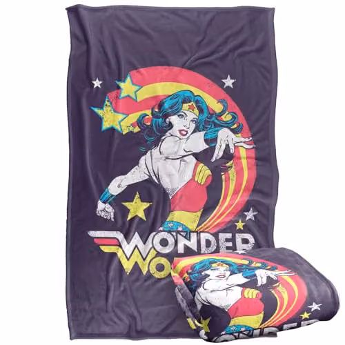 Warner Bros. Wonder Woman Good Vibes Super Soft Fleece Throw Blanket, Multicolour